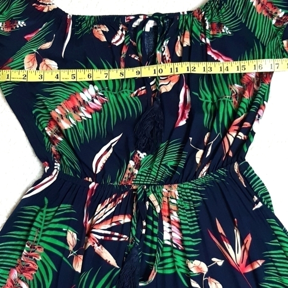 Maxi dress BOHO Floral Leaf Black navy green Off Shoulder Size S LABEL OF LOVE - Picture 7 of 14